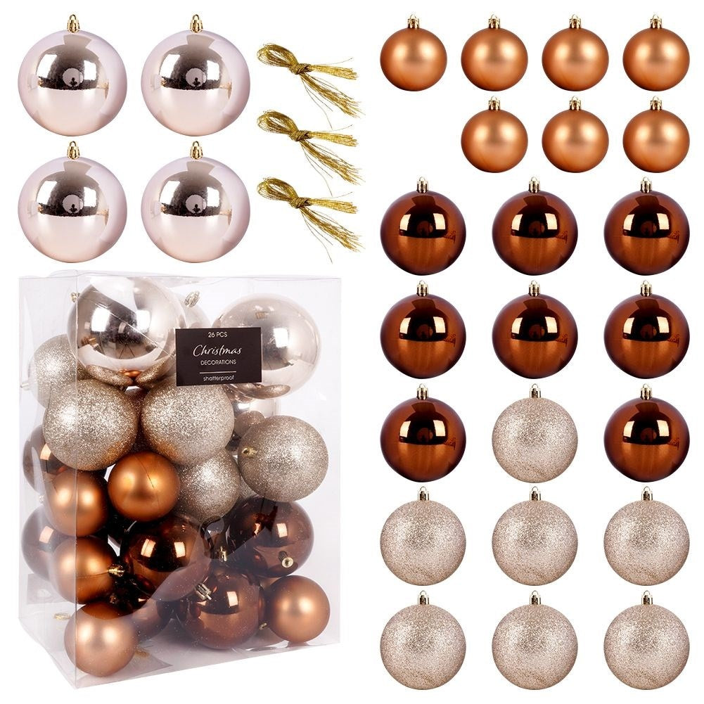 Set of 26 Unbreakable Christmas Baubles in Amber and Mother of Pearl
