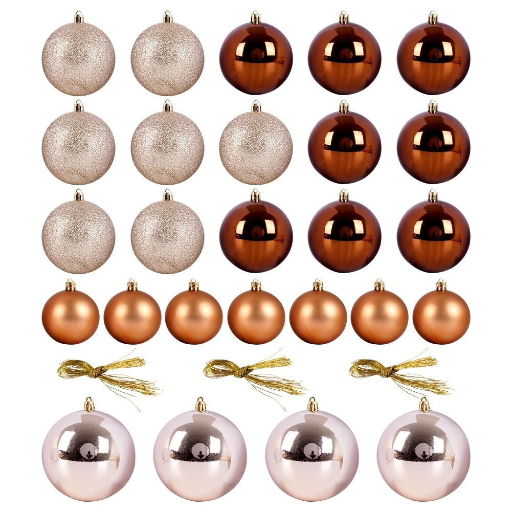 Set of 26 Unbreakable Christmas Baubles in Amber and Mother of Pearl