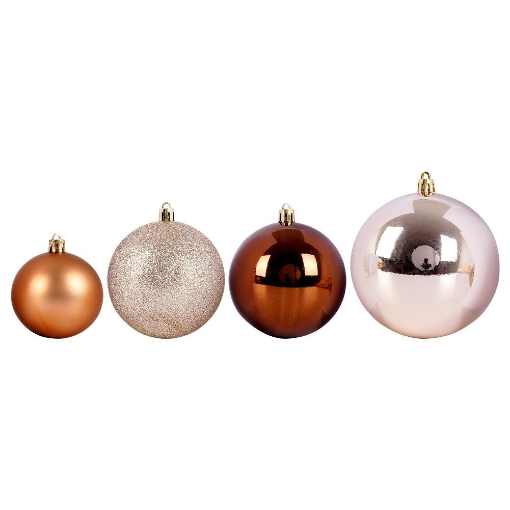 Set of 26 Unbreakable Christmas Baubles in Amber and Mother of Pearl