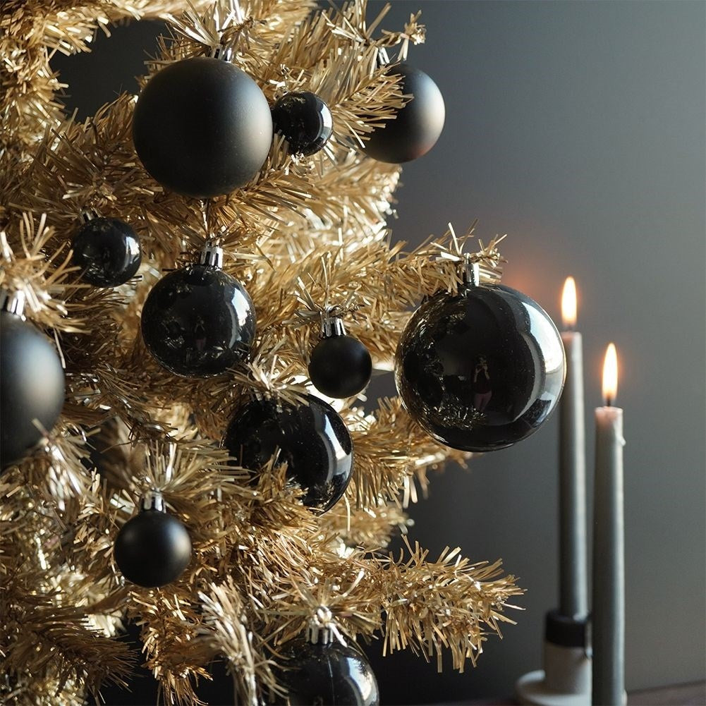 Set of 26 black Christmas tree balls, unbreakable, matte & glossy