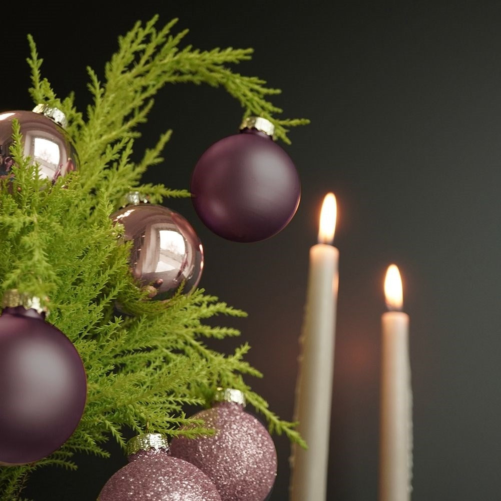 Set of 26 decorative Christmas tree balls in pink glass