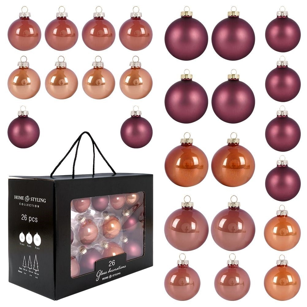 Set of 26 elegant glass Christmas tree balls
