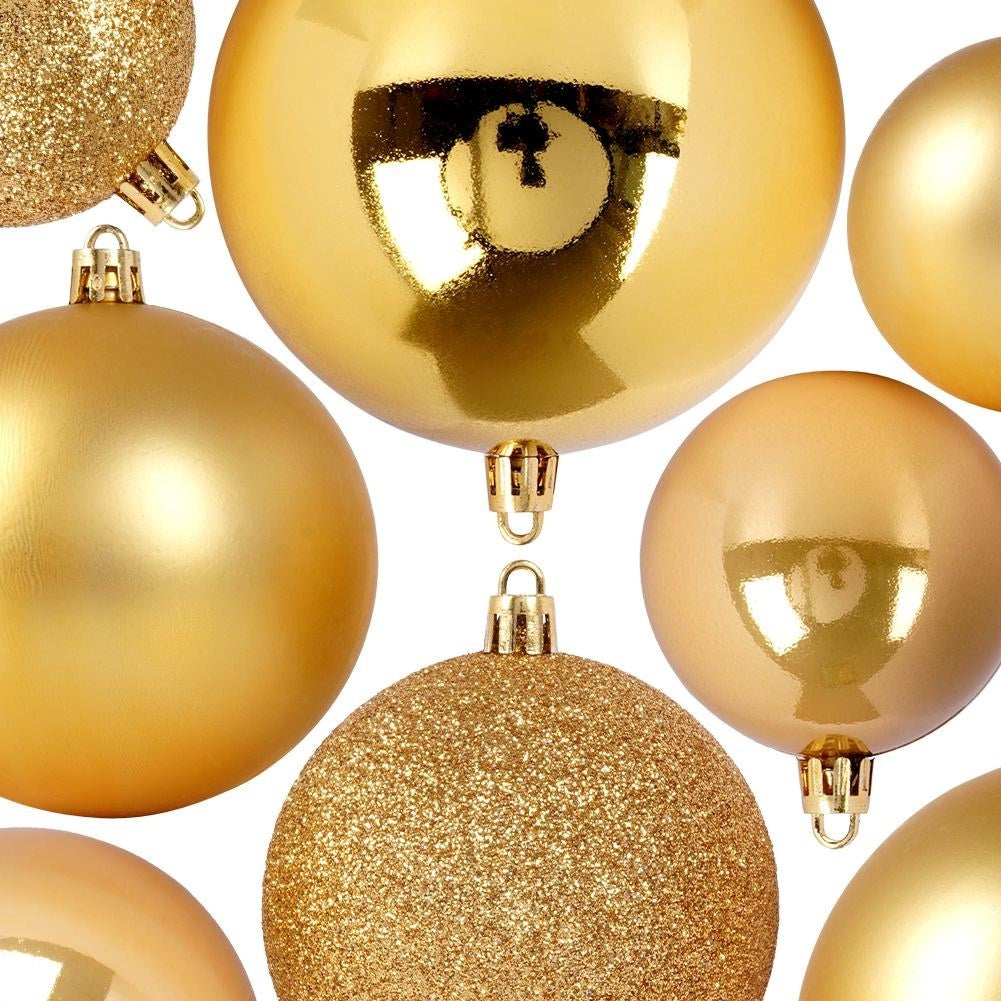Set of 26 unbreakable Christmas tree balls in gold