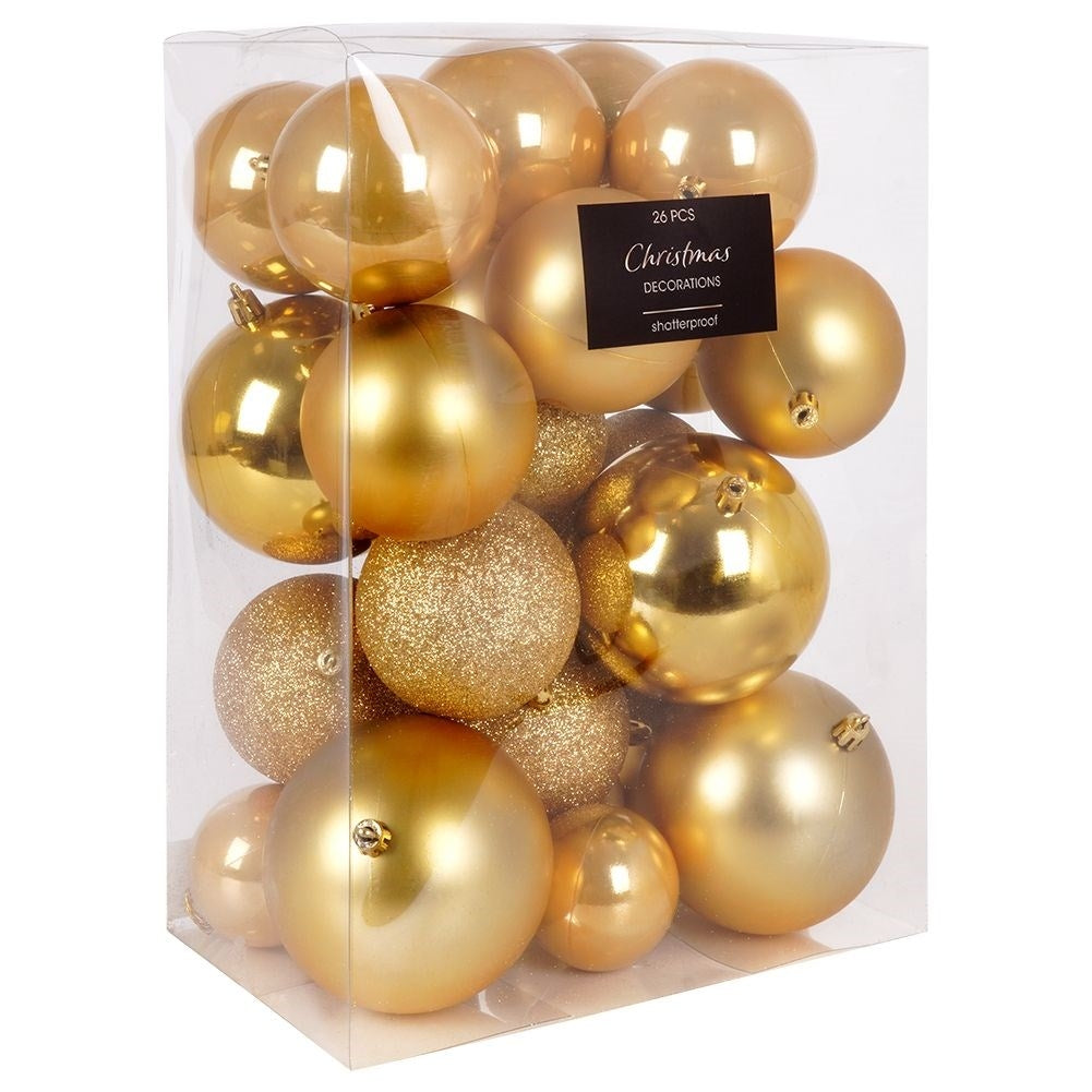 Set of 26 unbreakable Christmas tree balls in gold