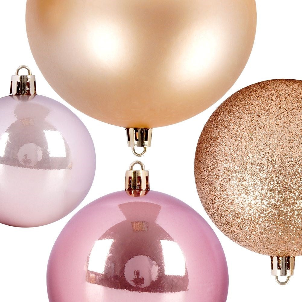 Set of 26 unbreakable Christmas tree balls in gold and pink