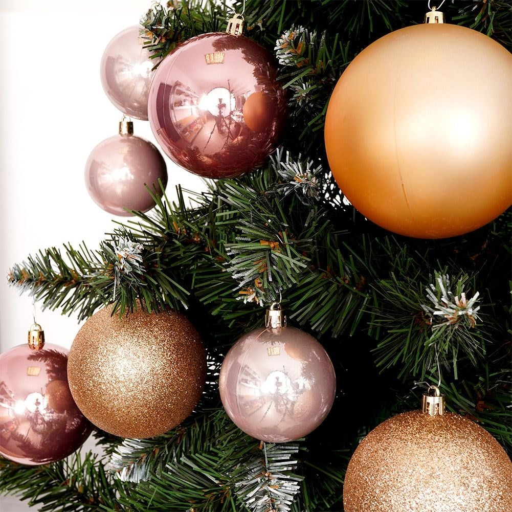 Set of 26 unbreakable Christmas tree balls in gold and pink