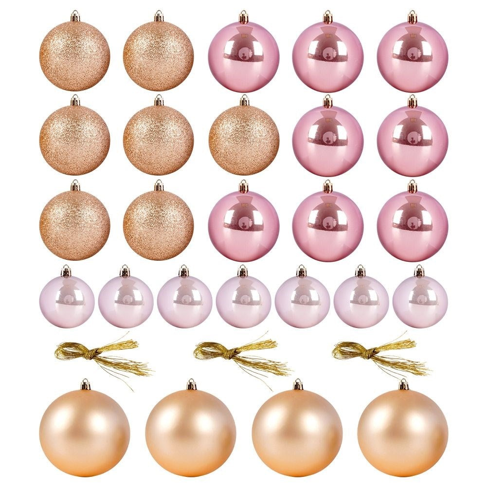 Set of 26 unbreakable Christmas tree balls in gold and pink
