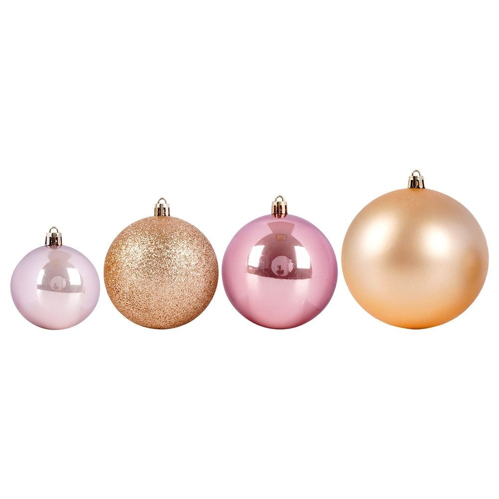 Set of 26 unbreakable Christmas tree balls in gold and pink