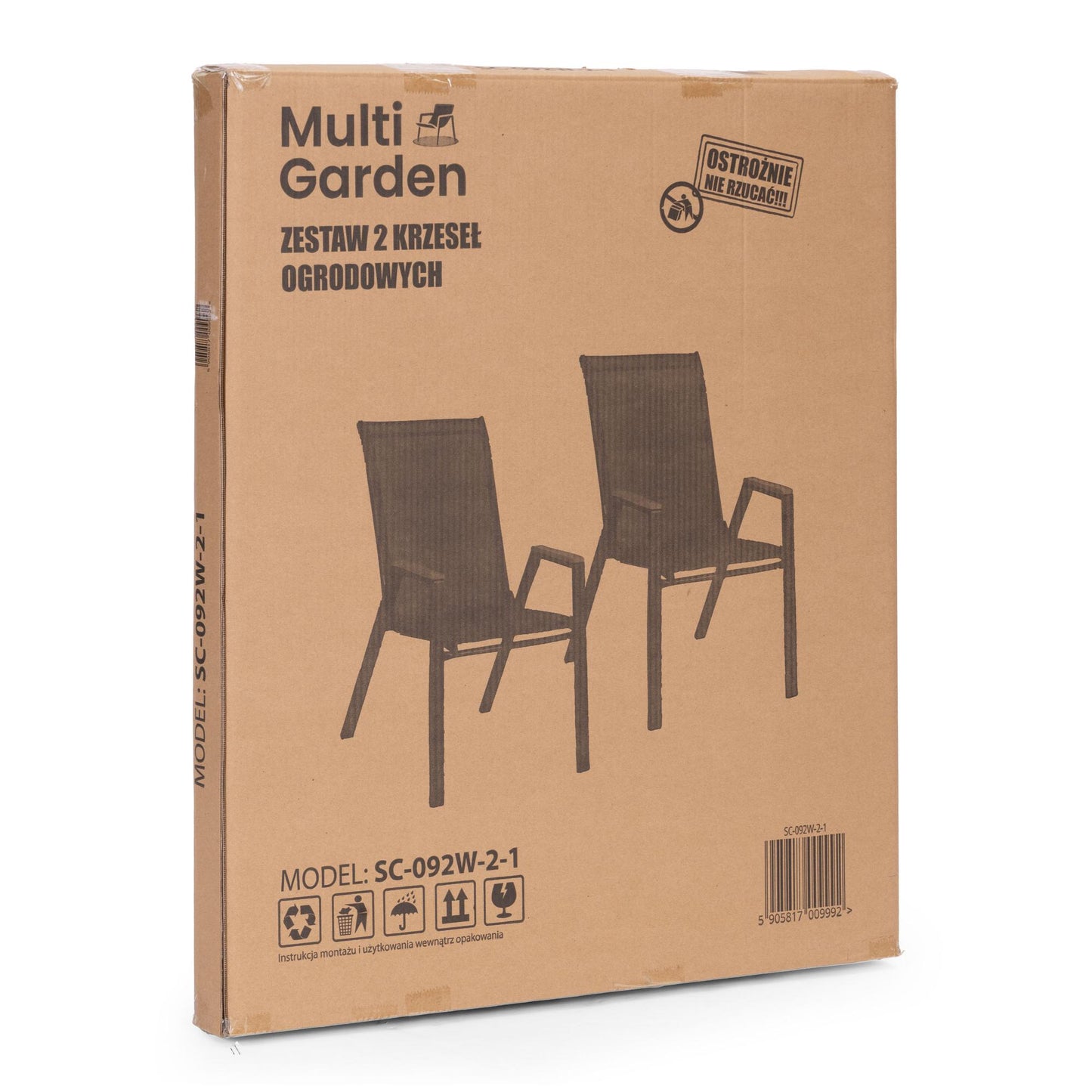 Set of 2 Black Garden Chairs, Steel Frame, Textilene Mesh
