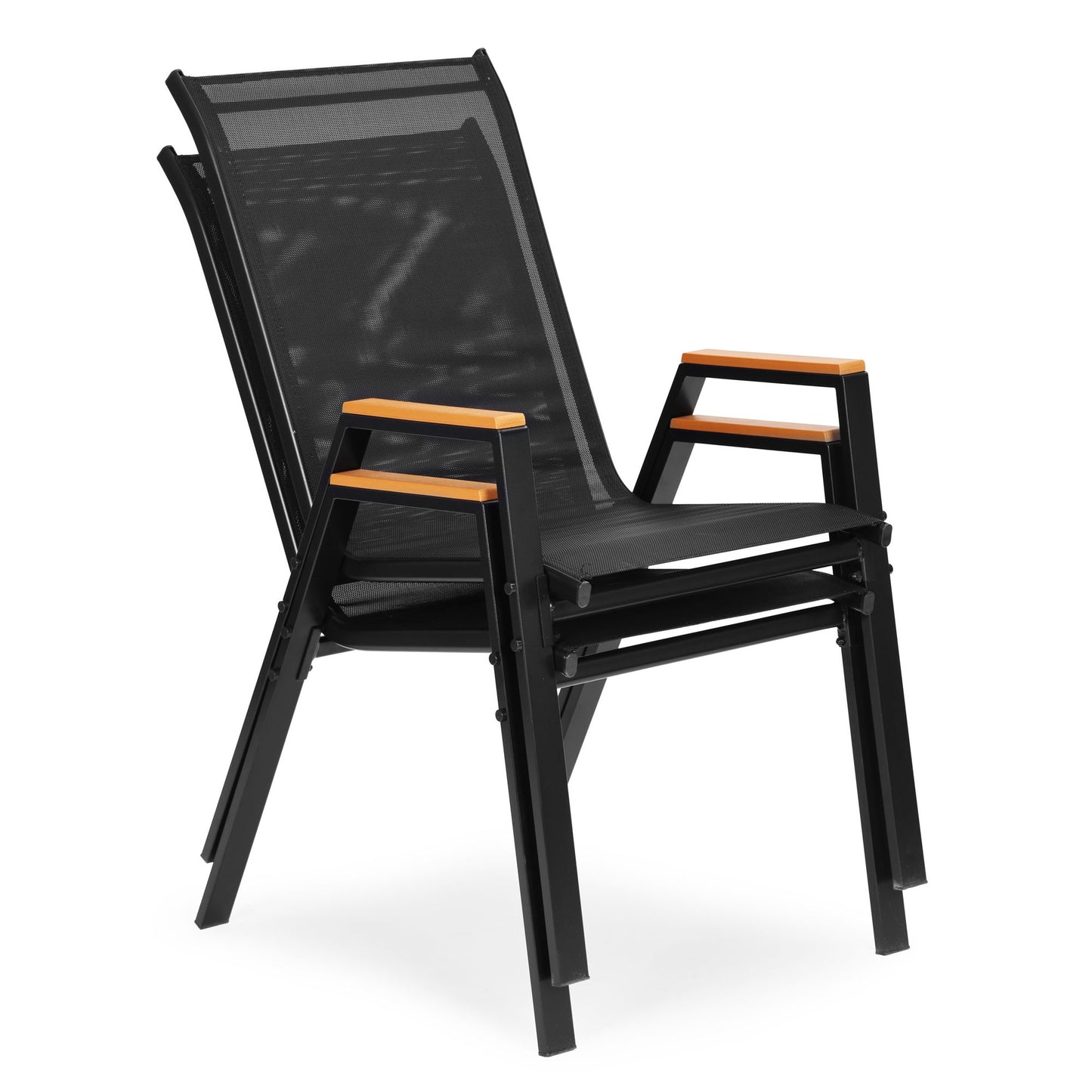 Set of 2 Black Garden Chairs, Steel Frame, Textilene Mesh
