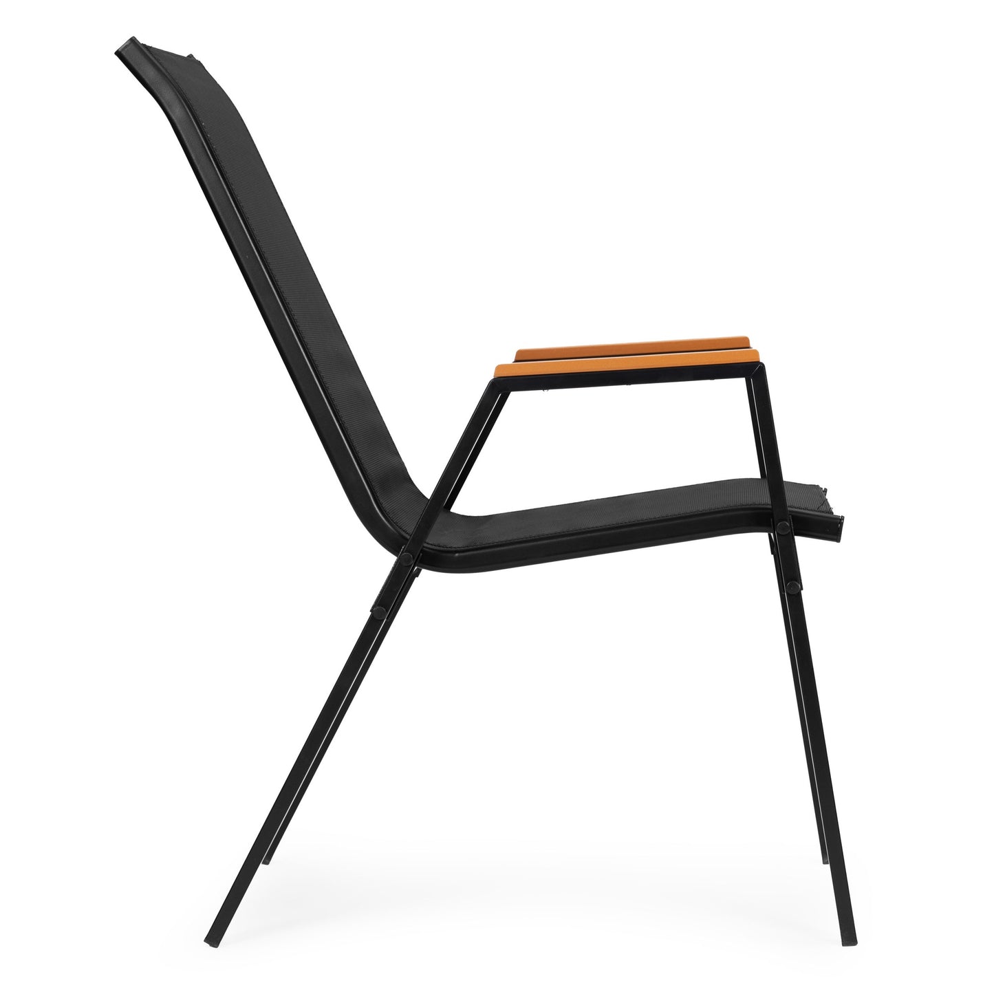 Set of 2 Black Garden Chairs, Steel Frame, Textilene Mesh