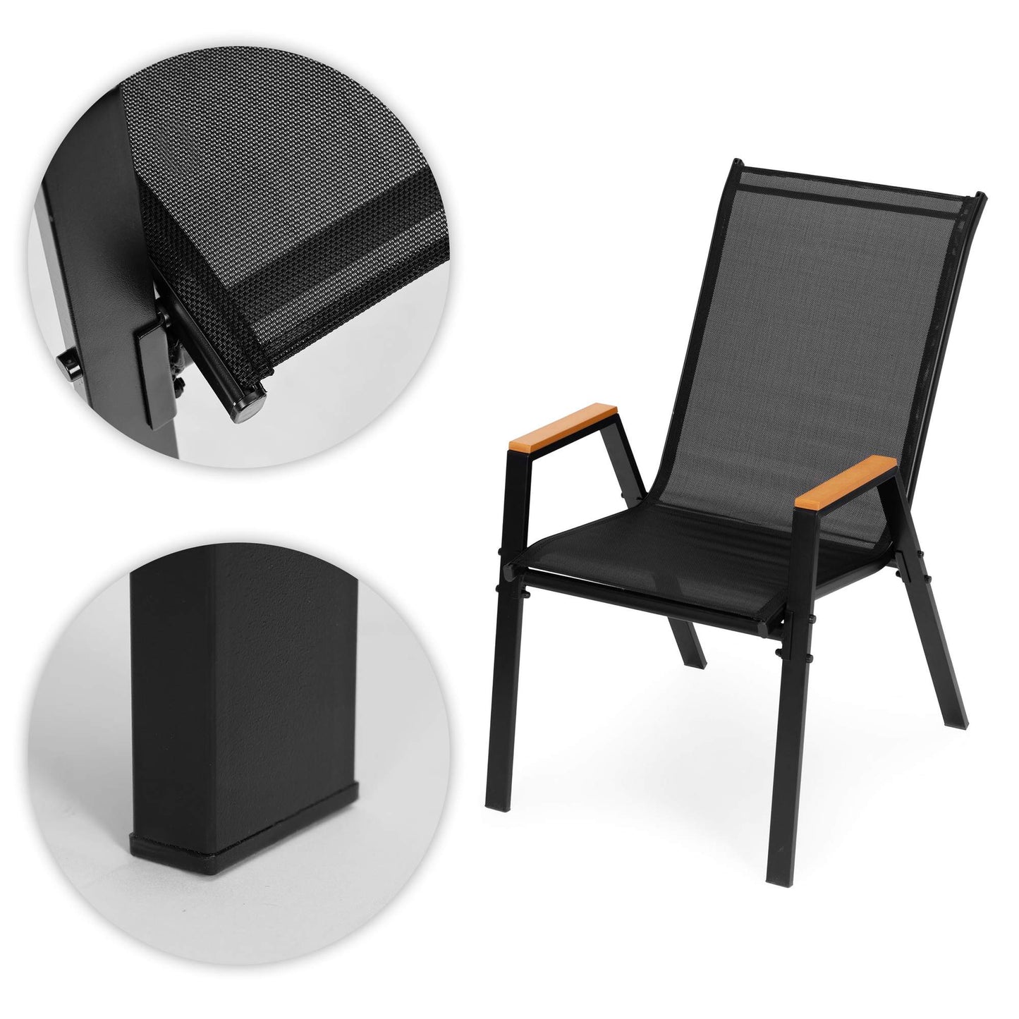 Set of 2 Black Garden Chairs, Steel Frame, Textilene Mesh
