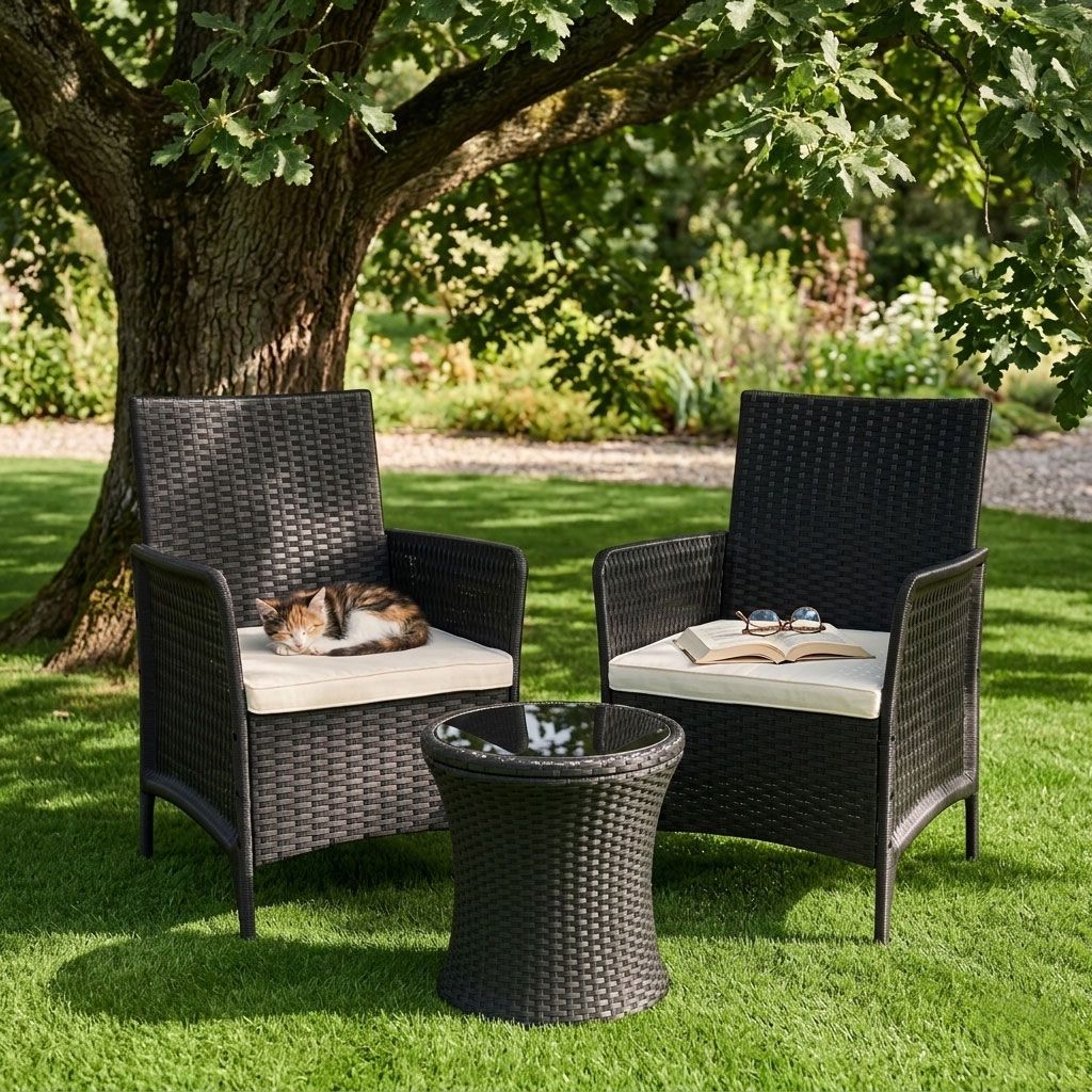 Set of 2 Outdoor Armchairs with Cushions, Rattan Effect