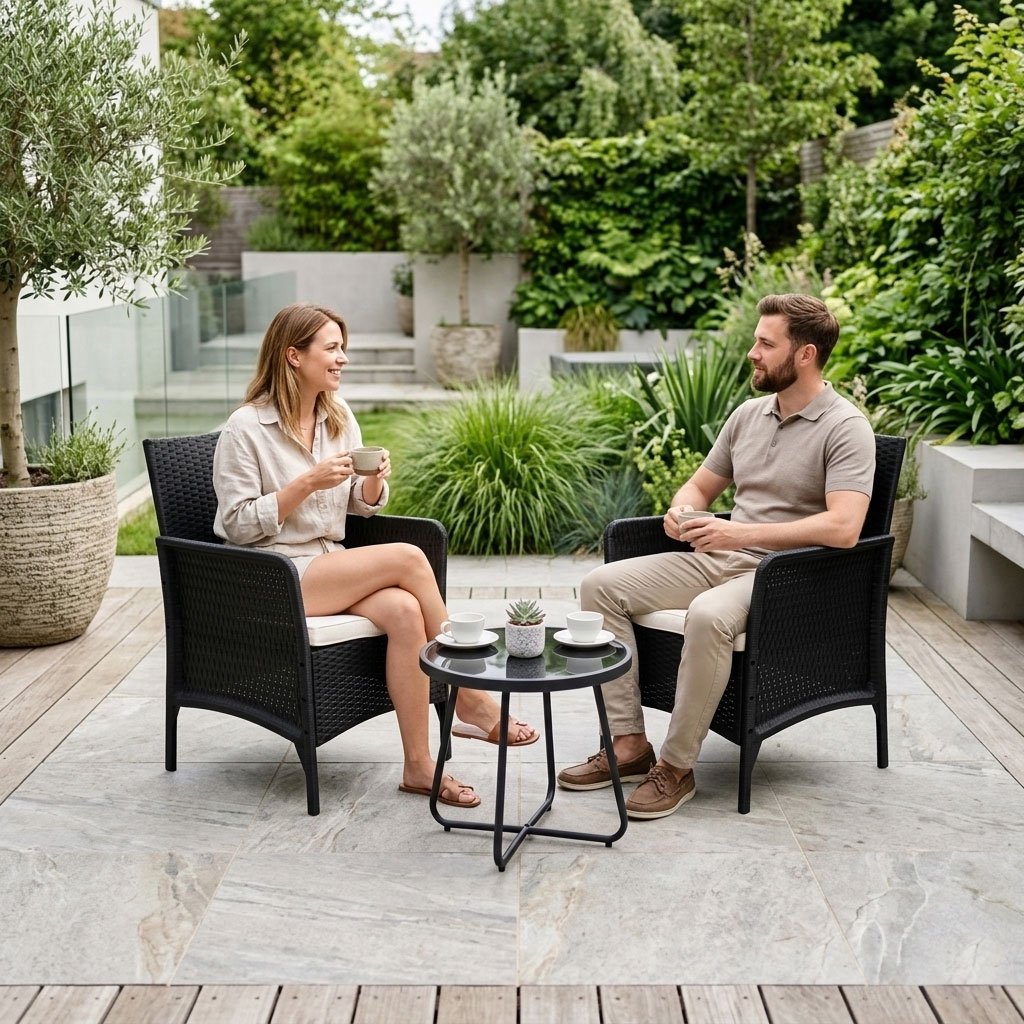 Set of 2 Outdoor Armchairs with Cushions, Rattan Effect