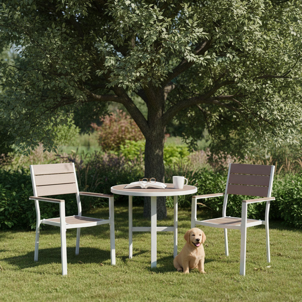 Set of 2 Steel & HDPE Garden Chairs, Weather-Resistant