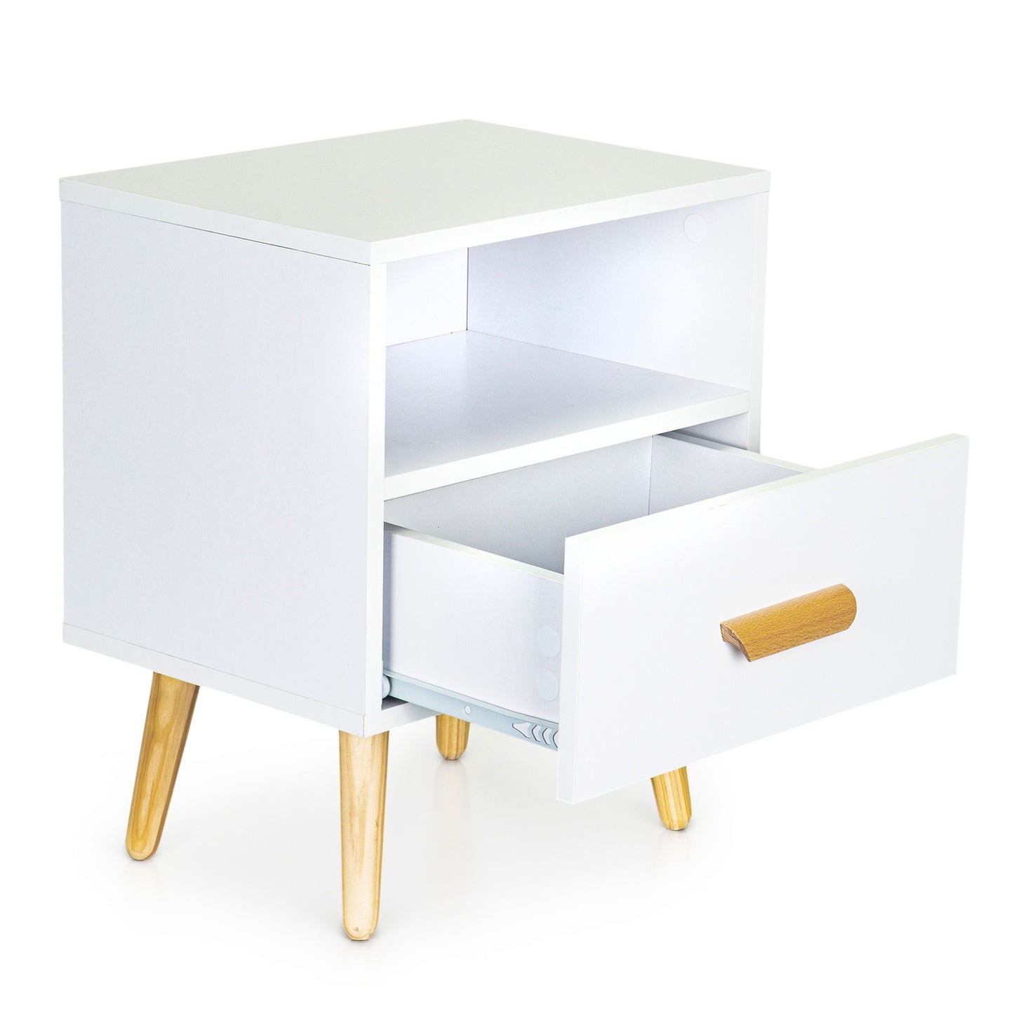 Set of 2 White Bedside Tables with Pine Wood Legs
