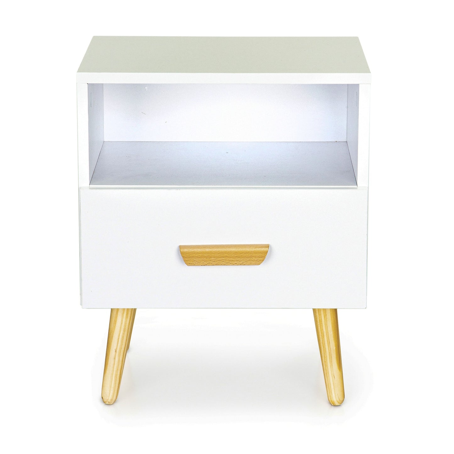 Set of 2 White Bedside Tables with Pine Wood Legs