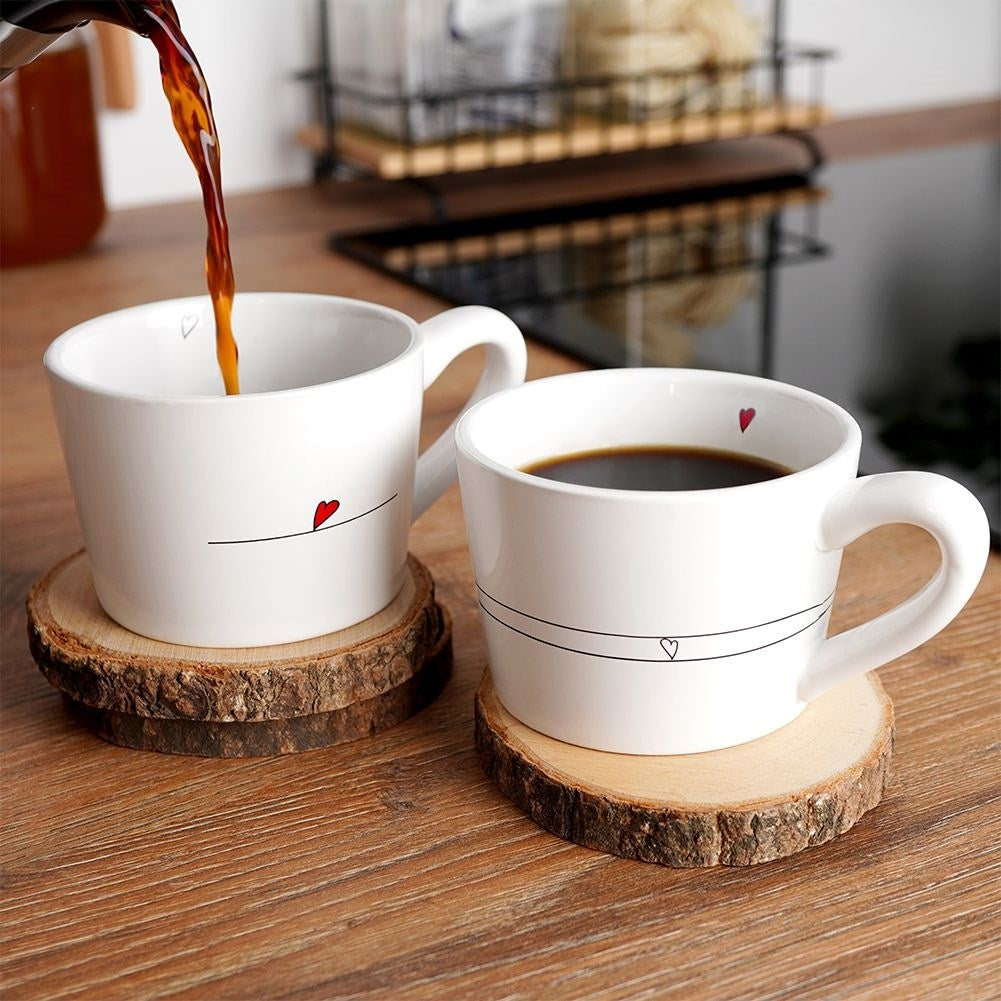 Set of 2 ceramic mugs with a heart pattern, dishwasher safe
