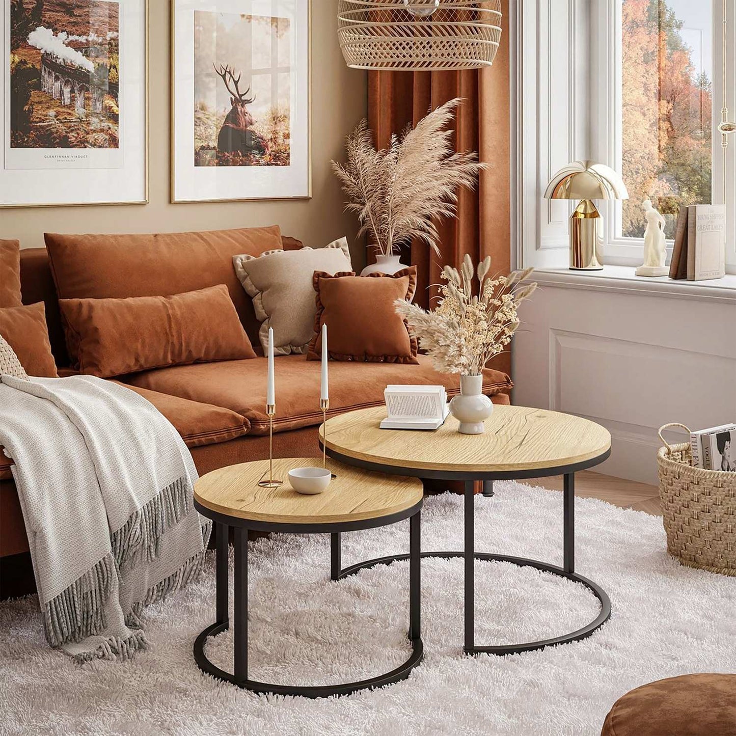 Set of 2 coffee tables, round Loft design