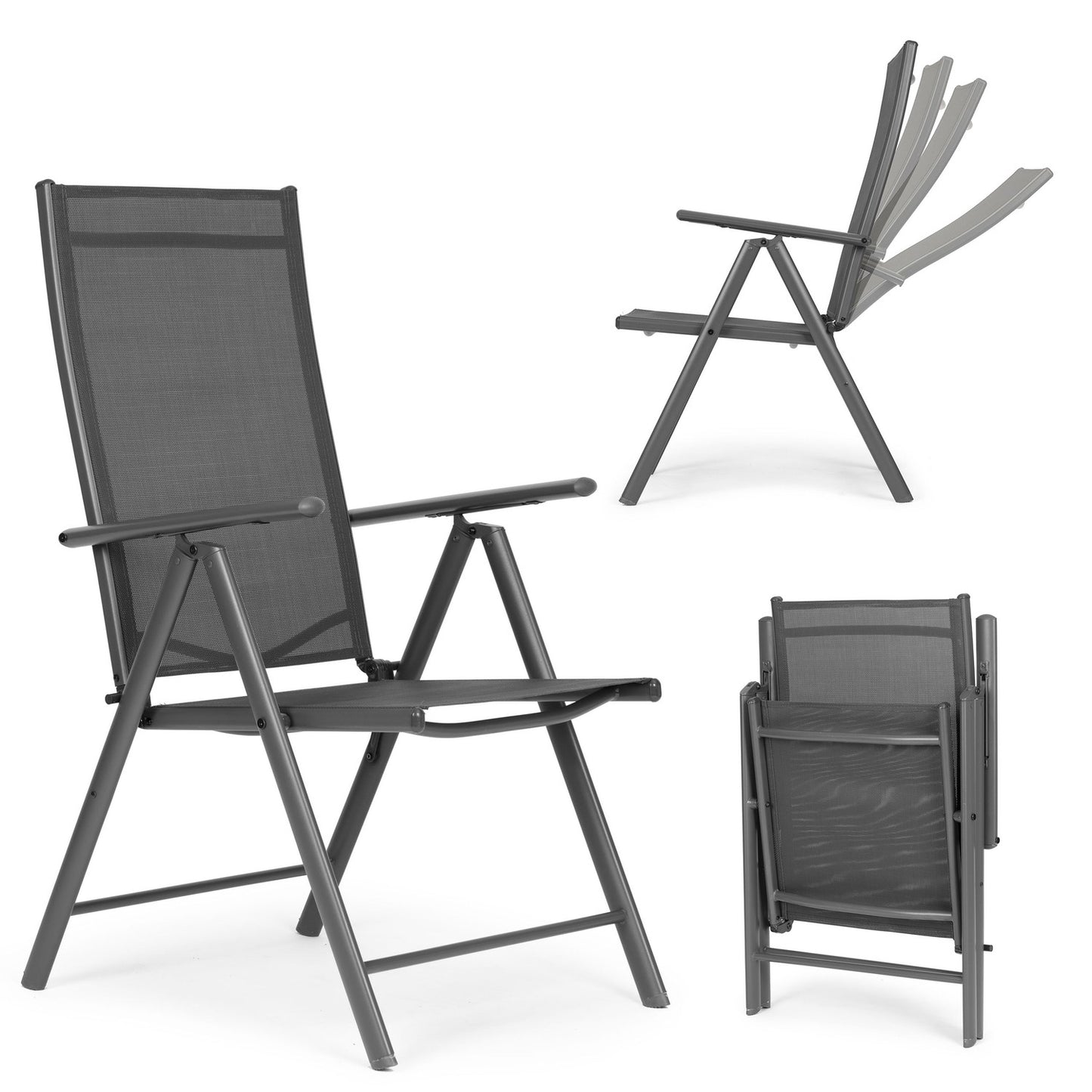 Set of 2 foldable steel garden chairs with adjustable backrest MultiGarden - gray