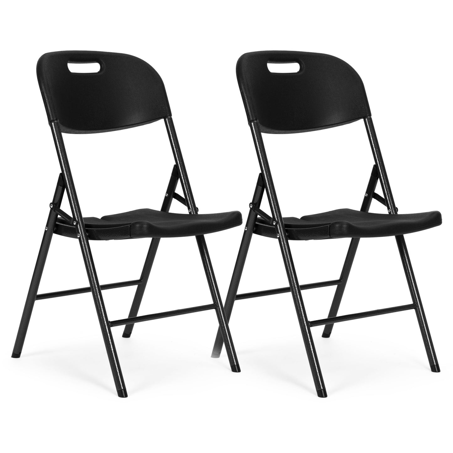 Set of 2 folding chairs, catering set, metal, HDPE, black, ModernHome