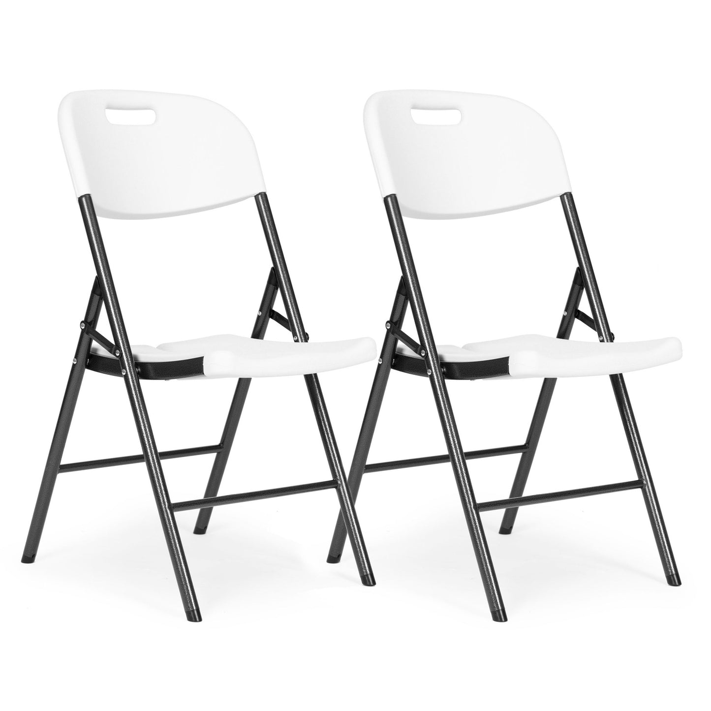 Set of 2 folding chairs, catering set, metal, HDPE, white, ModernHome