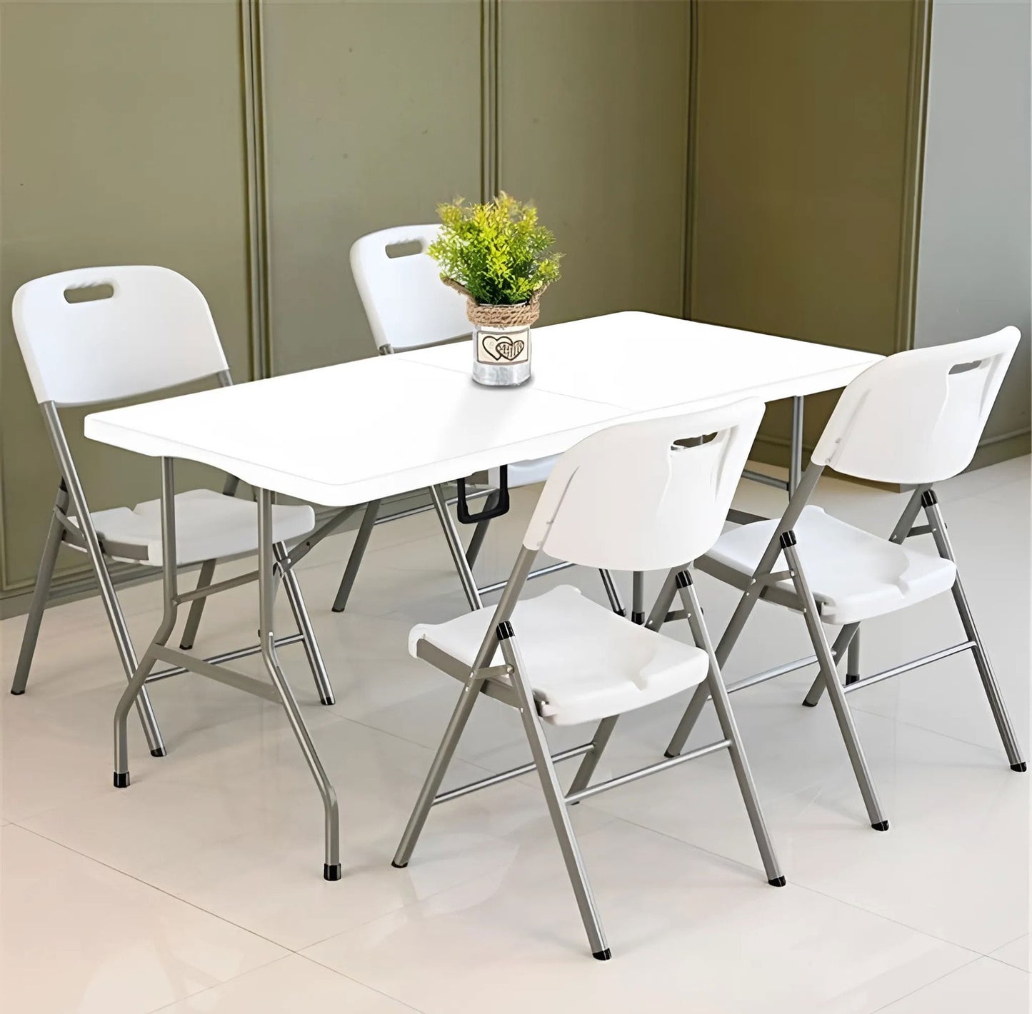 Set of 2 folding chairs, catering set, metal, HDPE, white, ModernHome