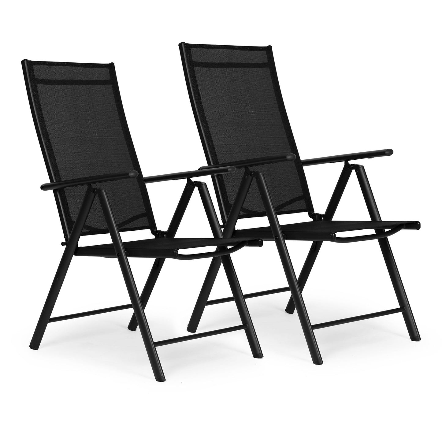 Set of 2 folding garden chairs, steel, adjustable backrest, black, MultiGarden
