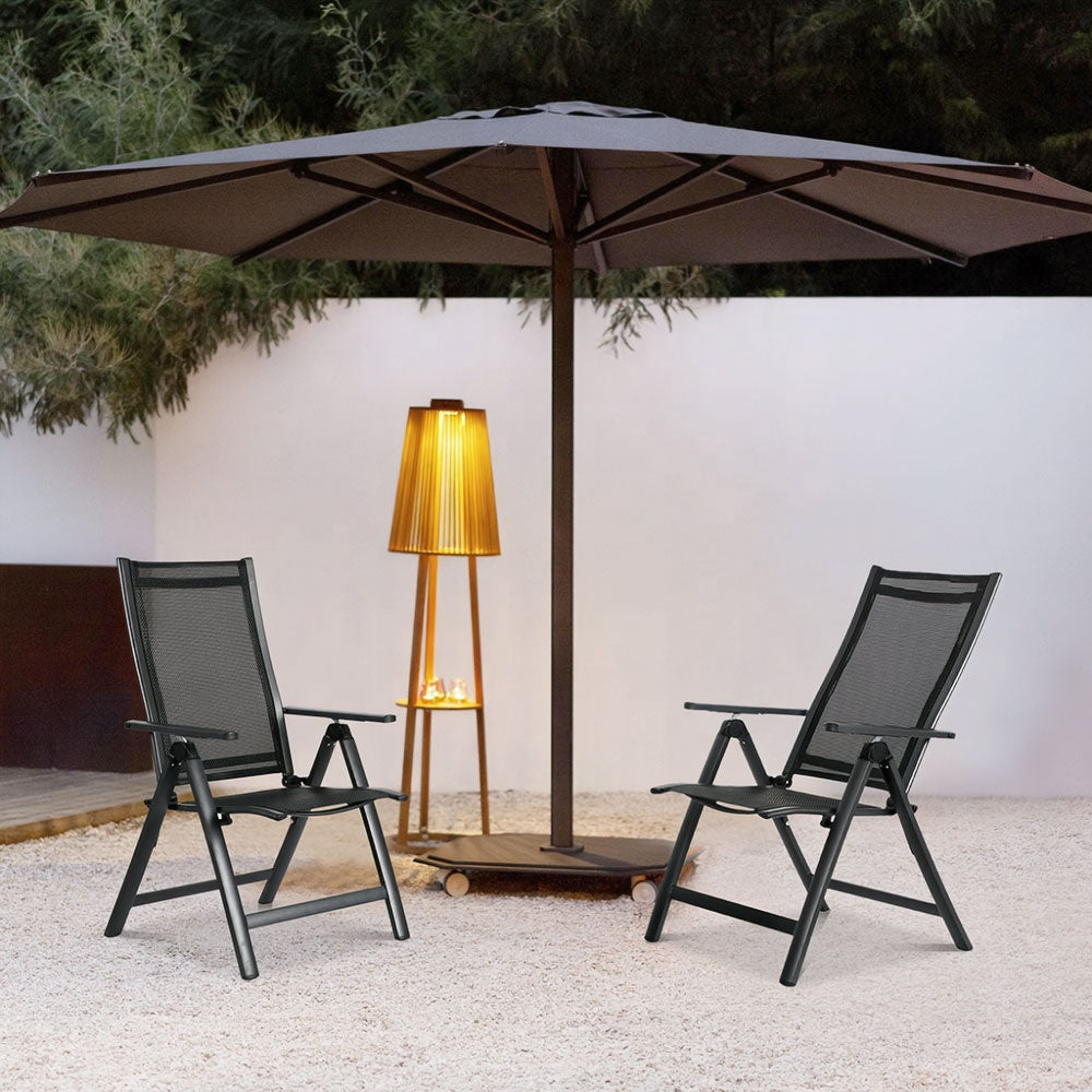 Set of 2 folding garden chairs, steel, adjustable backrest, black, MultiGarden