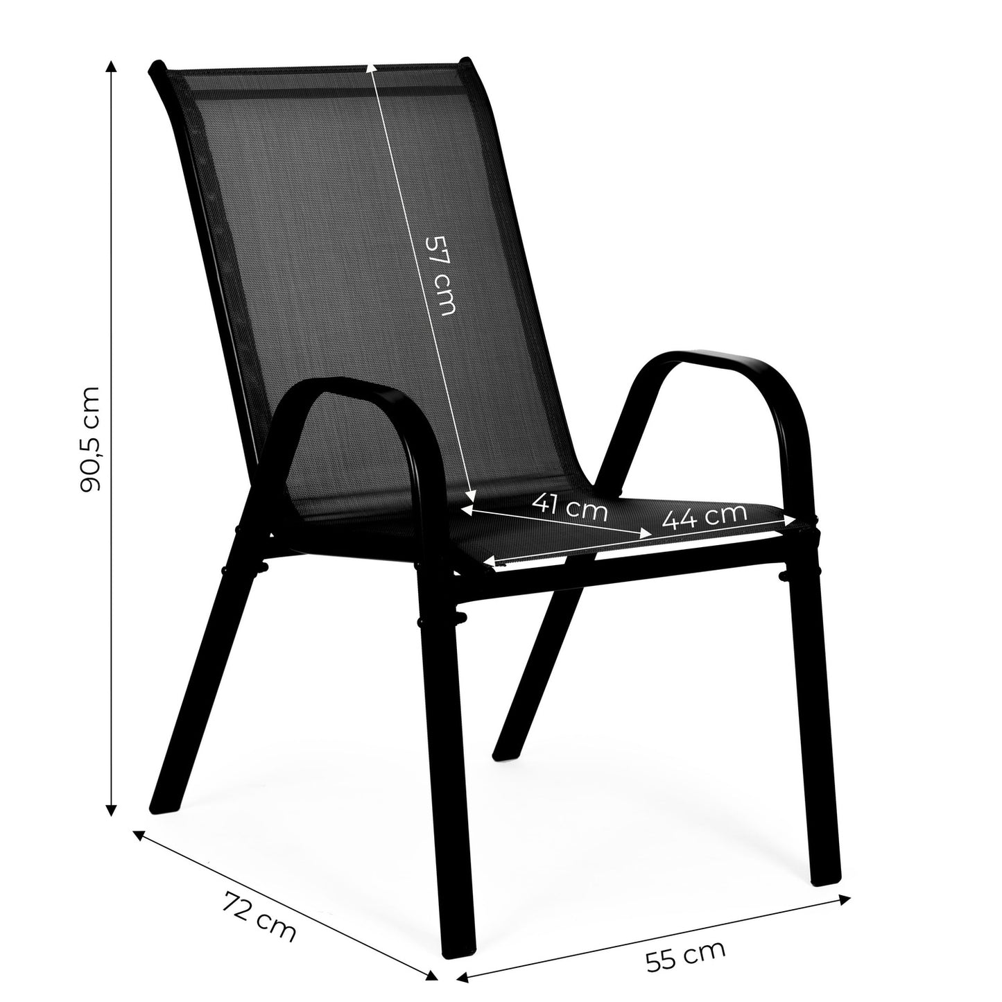 Set of 2 garden chairs for the terrace, balcony, black