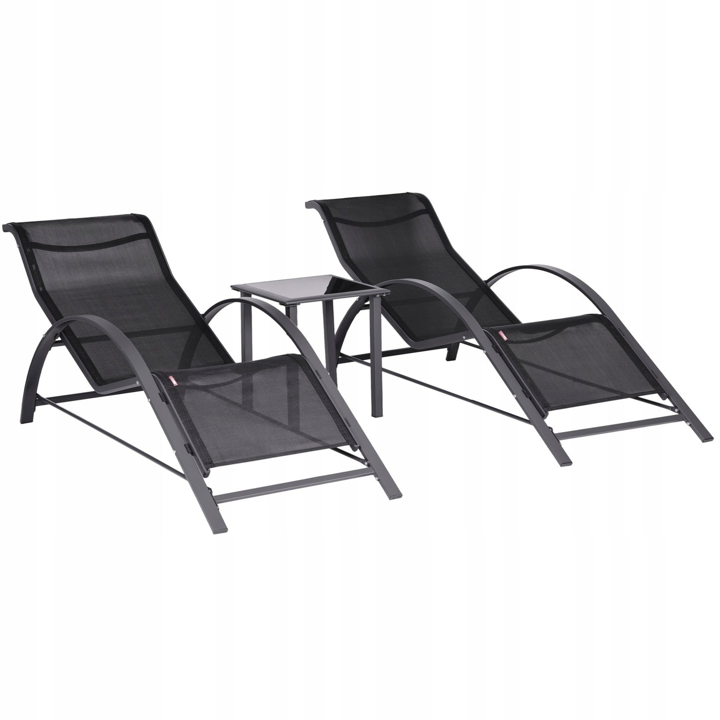 Set of 2 garden loungers with table black