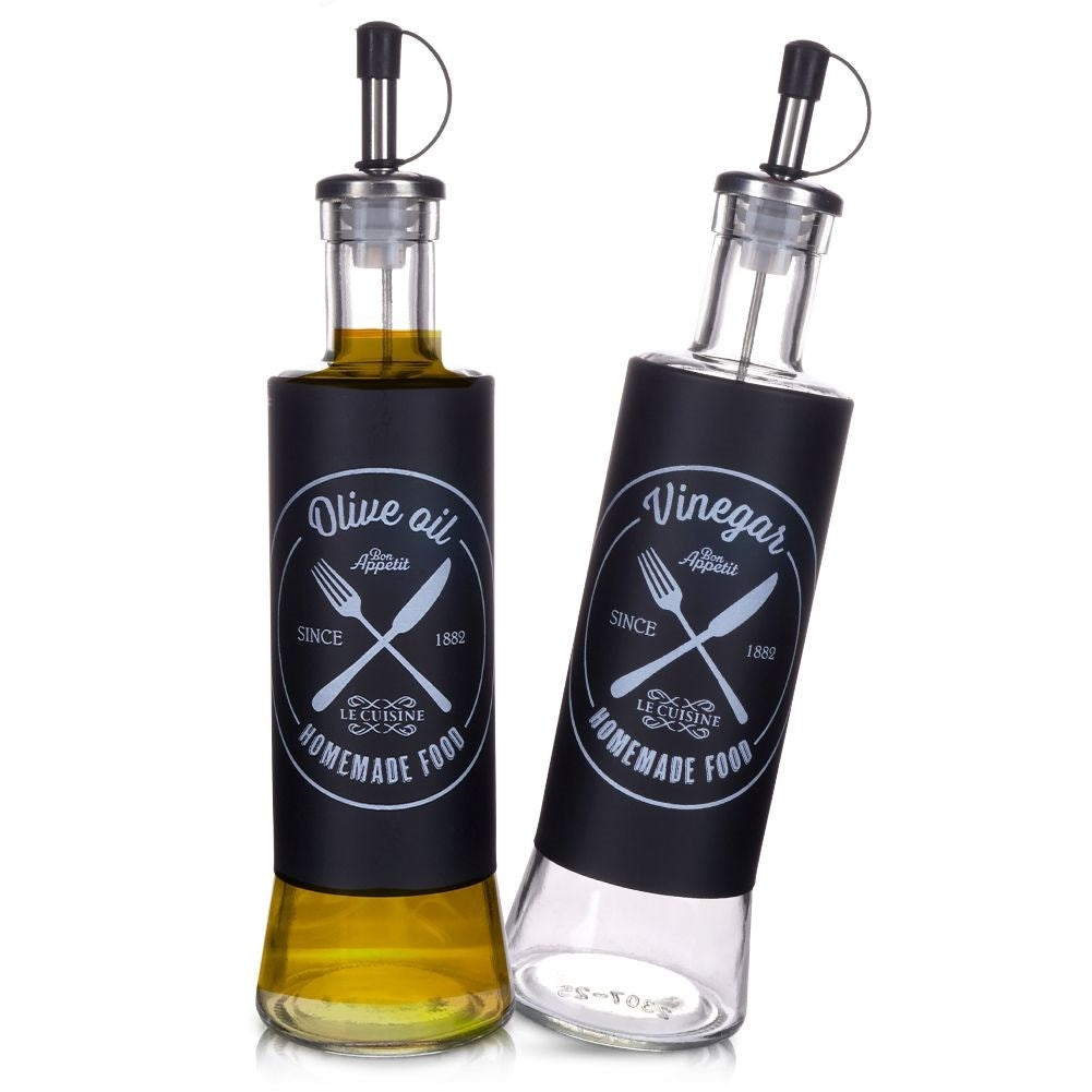 Set of 2 glass bottles for oil & vinegar with dispenser lid