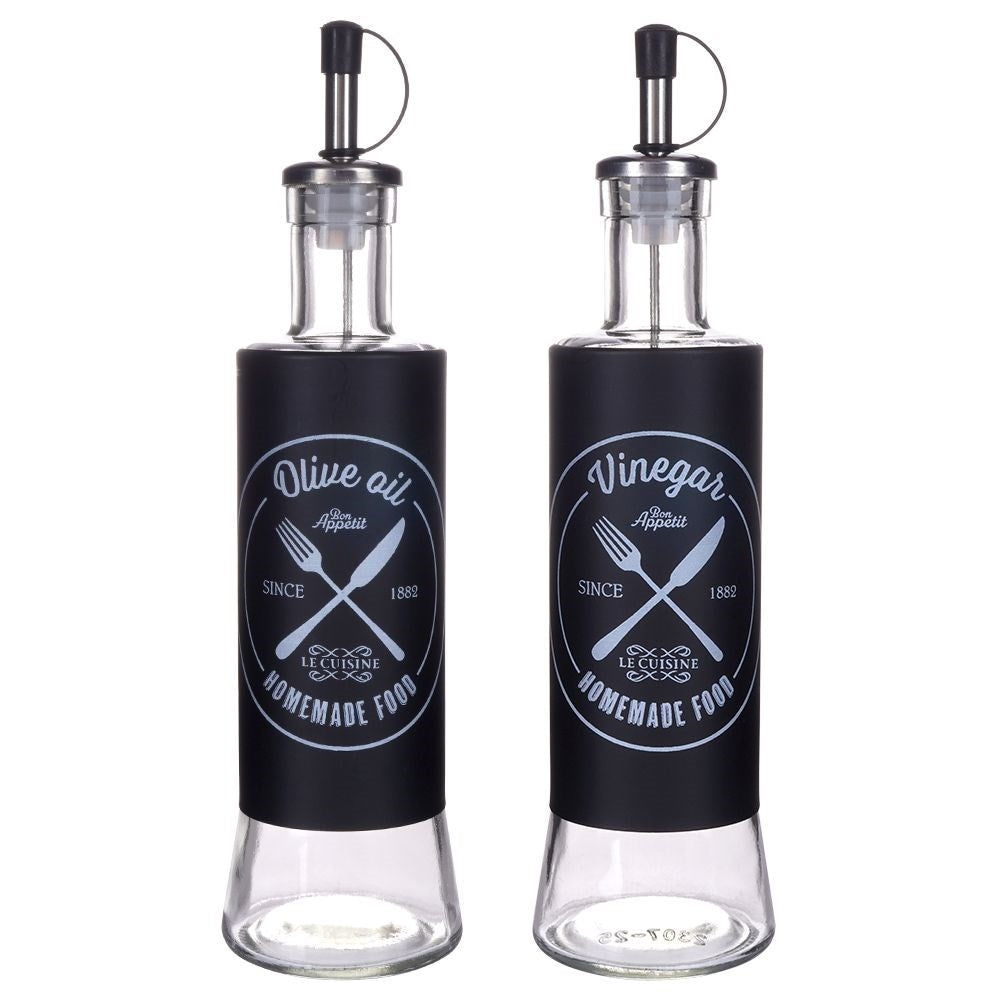 Set of 2 glass bottles for oil & vinegar with dispenser lid