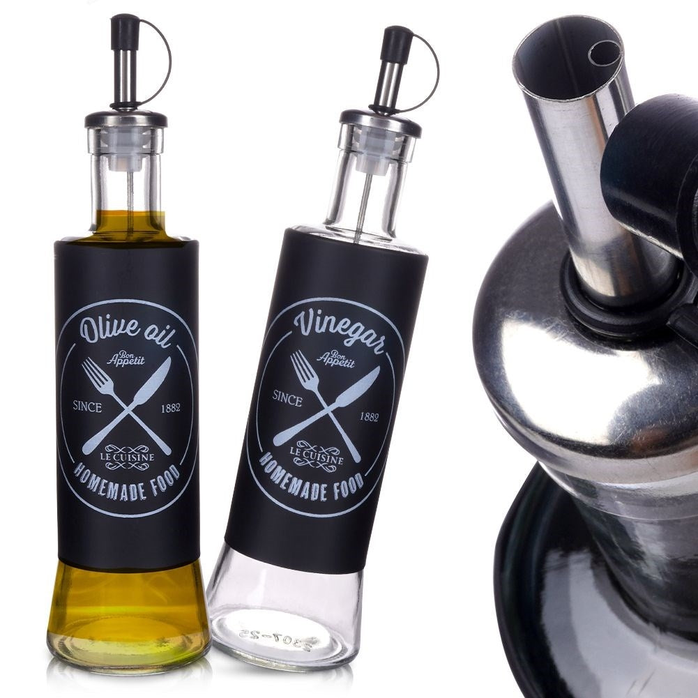 Set of 2 glass bottles for oil & vinegar with dispenser lid