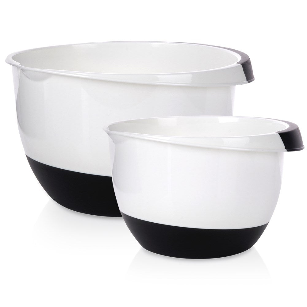Set of 2 kitchen bowls: handle, non-slip base, 18.5 & 22.5 cm