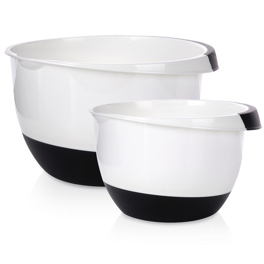 Set of 2 kitchen bowls: handle, non-slip base, 18.5 & 22.5 cm