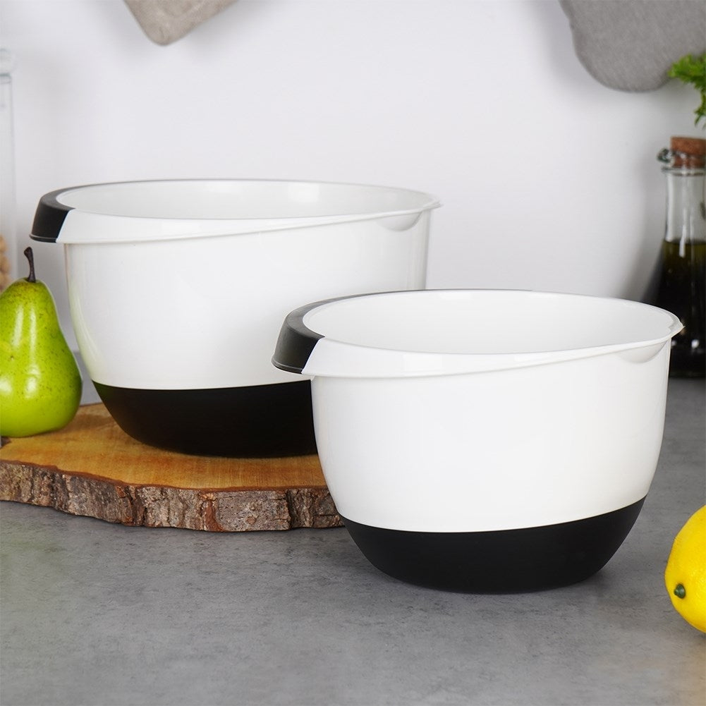 Set of 2 kitchen bowls: handle, non-slip base, 18.5 & 22.5 cm