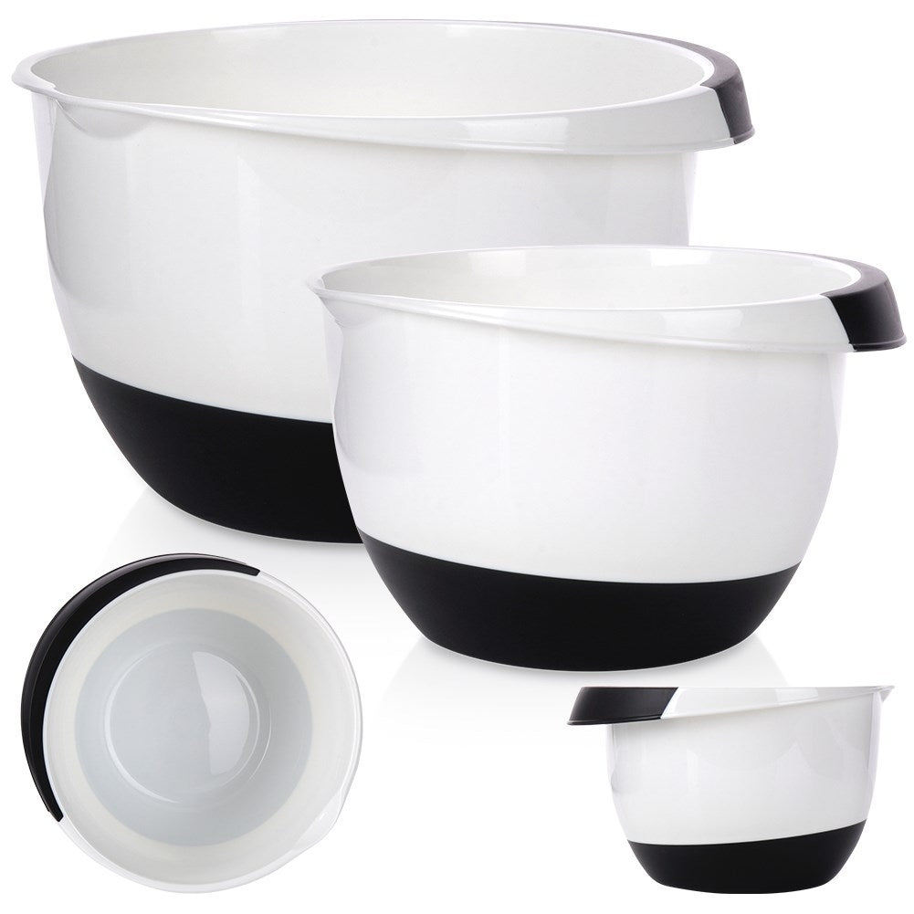 Set of 2 kitchen bowls: handle, non-slip base, 18.5 & 22.5 cm