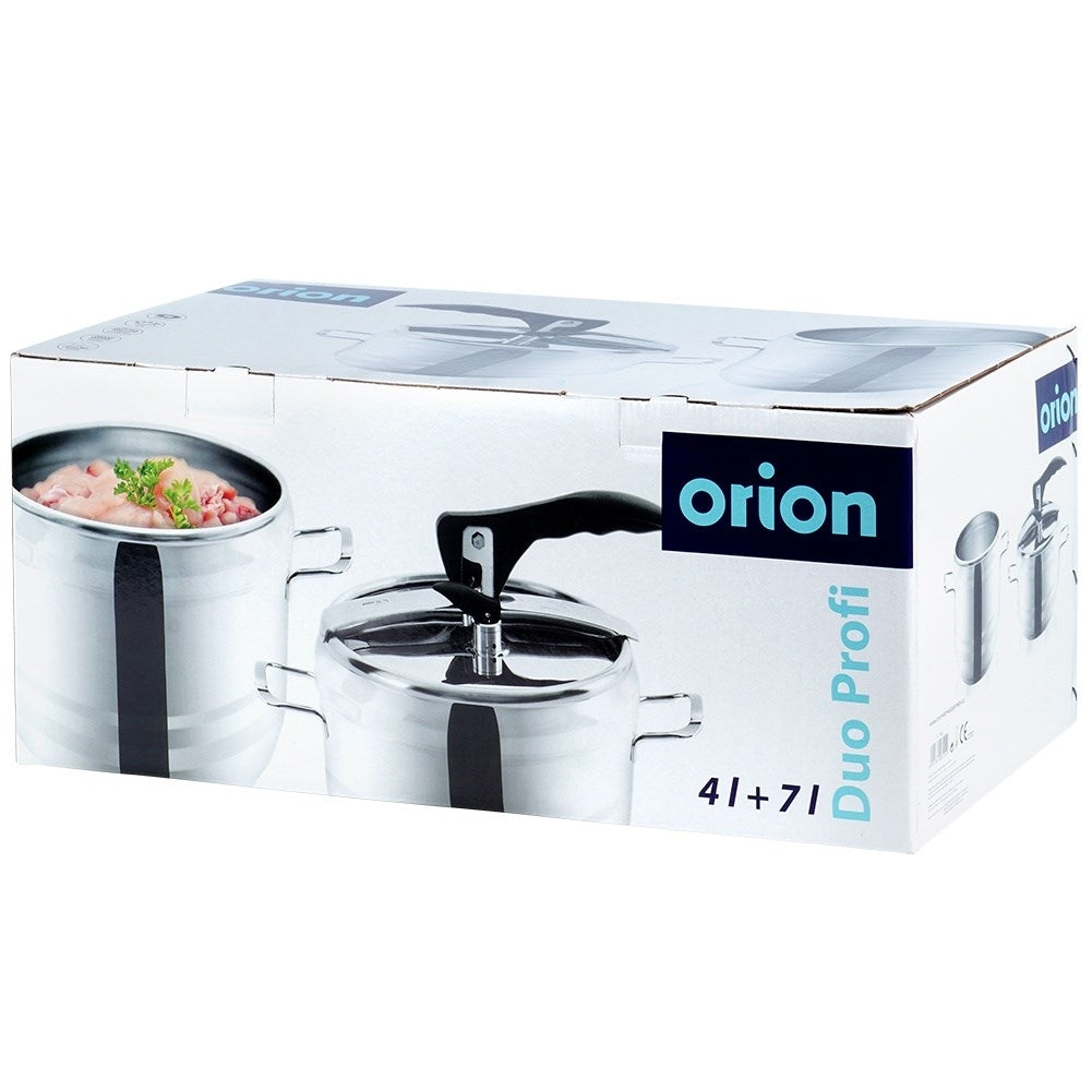 Set of 2 pressure cookers: 4 & 7L, stainless steel, safety valves