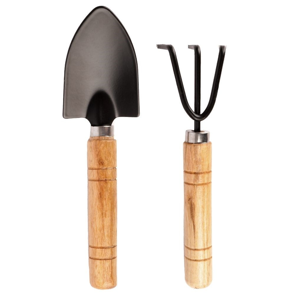 Set of 2 small metal garden tools with floral pattern