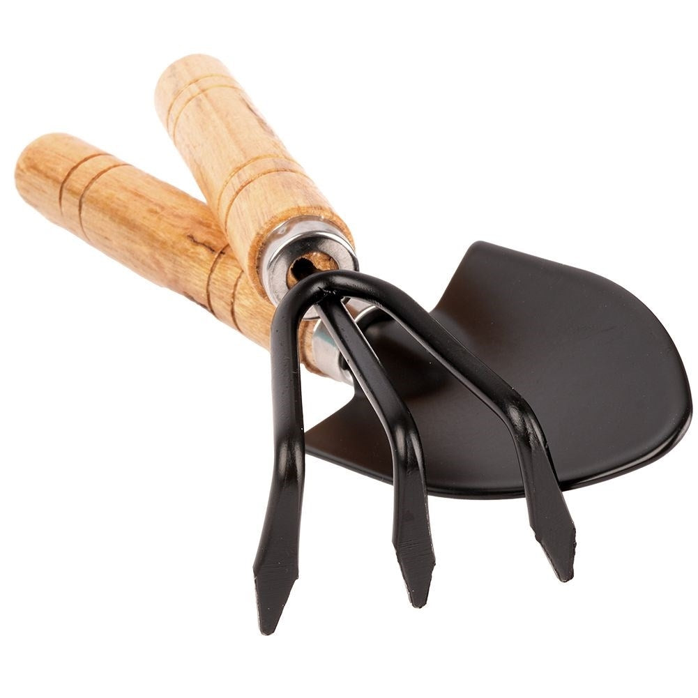 Set of 2 small metal garden tools with floral pattern