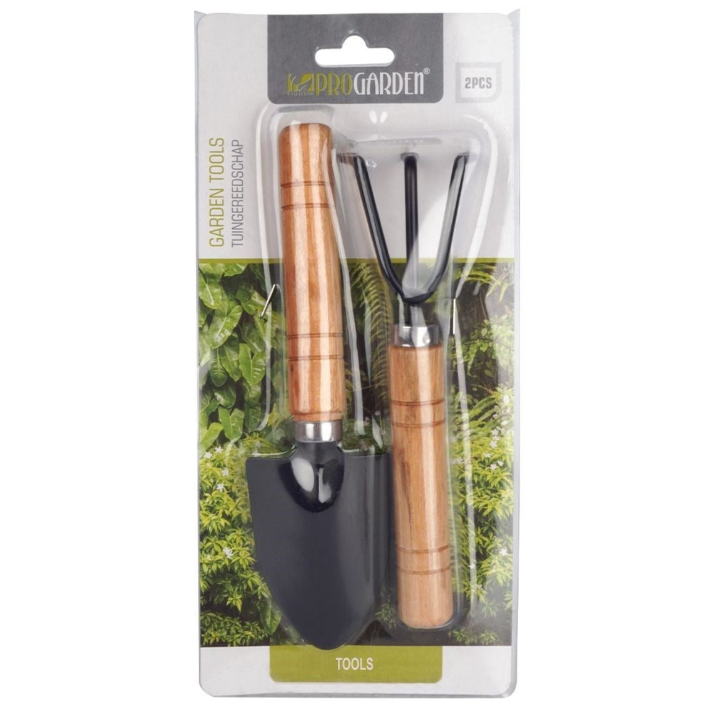 Set of 2 small metal garden tools with floral pattern