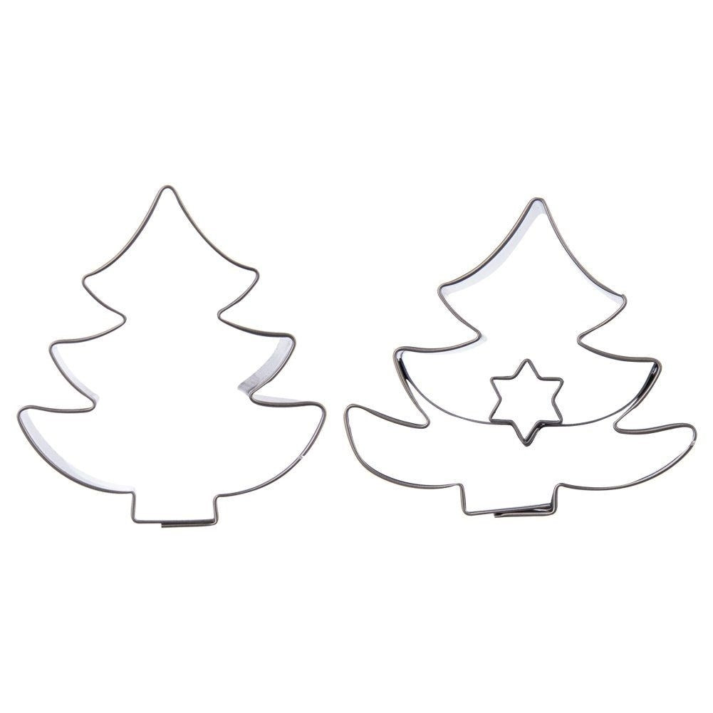 Set of 2 stainless steel cake tins in Christmas tree design
