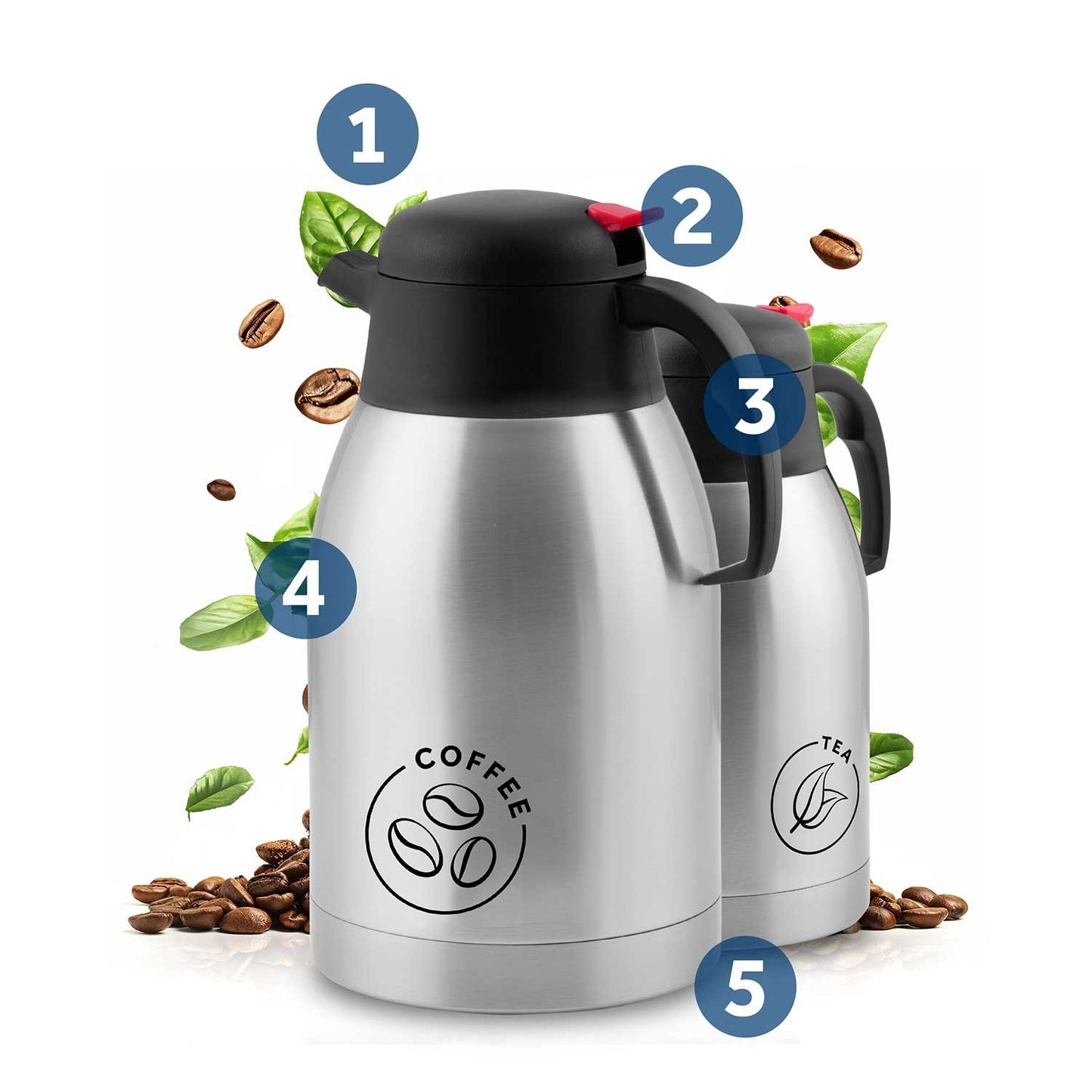 Set of 2 vacuum jugs for coffee and tea, 2 liters, Berdsen BD-780