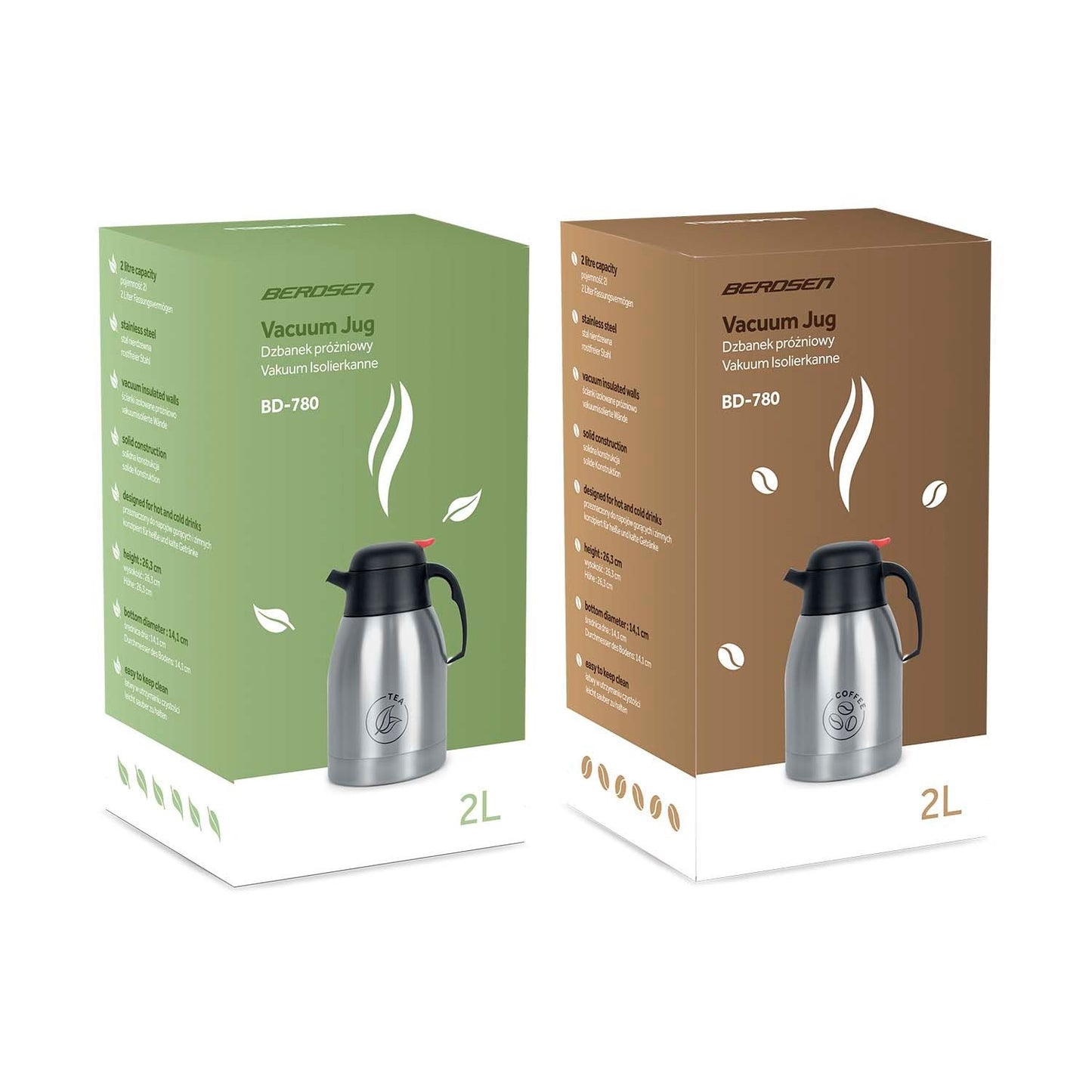 Set of 2 vacuum jugs for coffee and tea, 2 liters, Berdsen BD-780