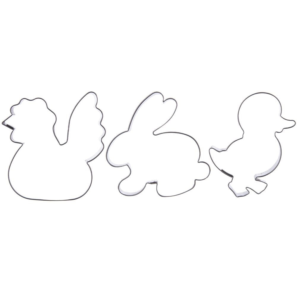 Set of 3 Easter molds in stainless steel: chicken, rabbit, hen