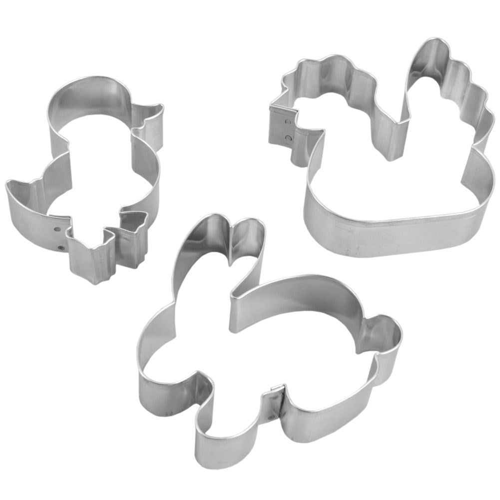 Set of 3 Easter molds in stainless steel: chicken, rabbit, hen