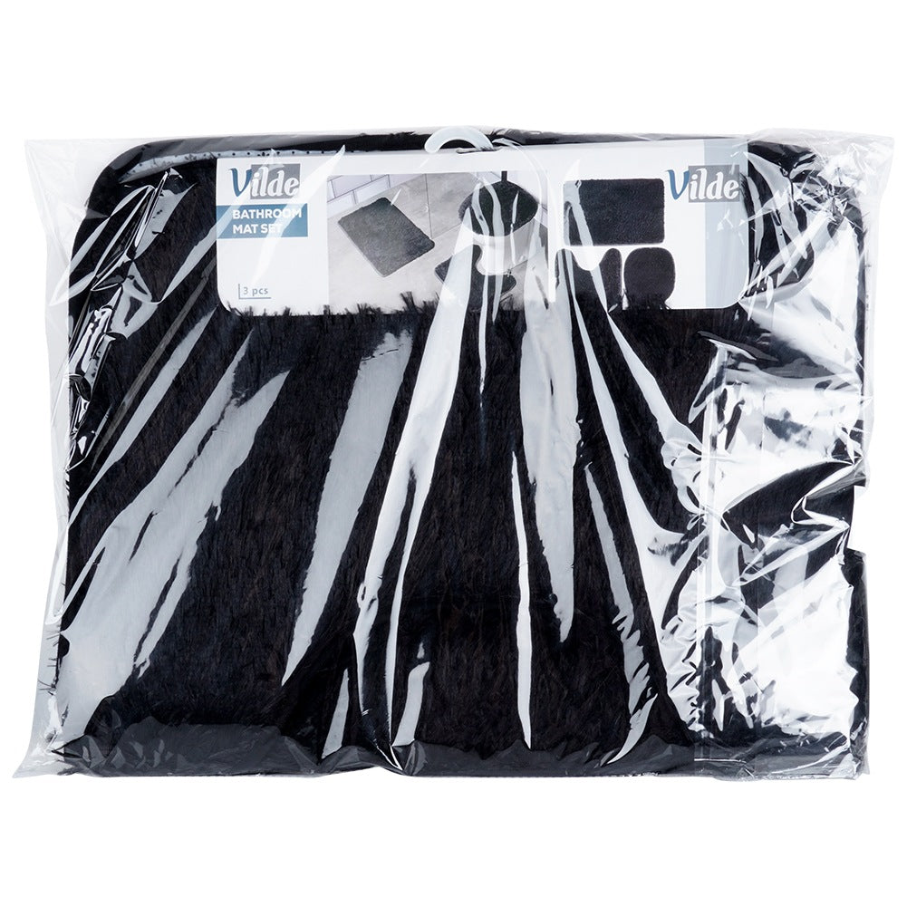 Set of 3 black bathroom mats
