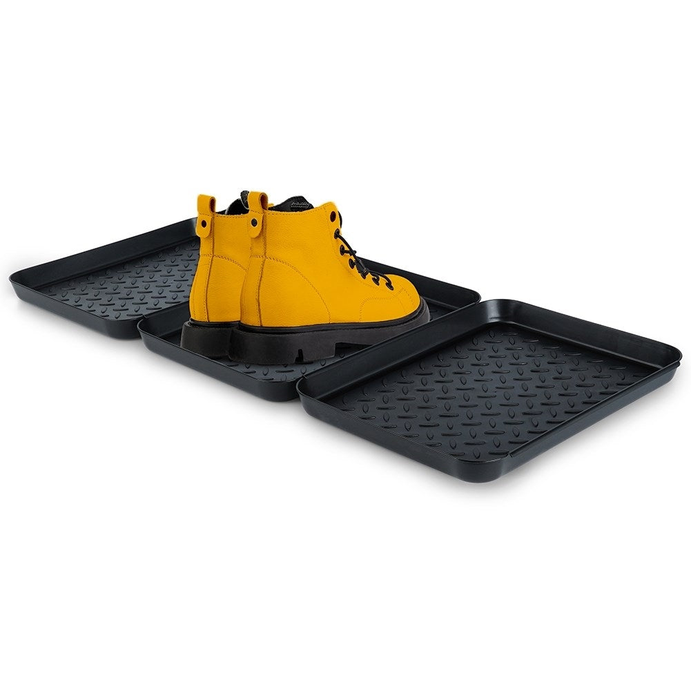 Set of 3 black durable shoe mats, connectable