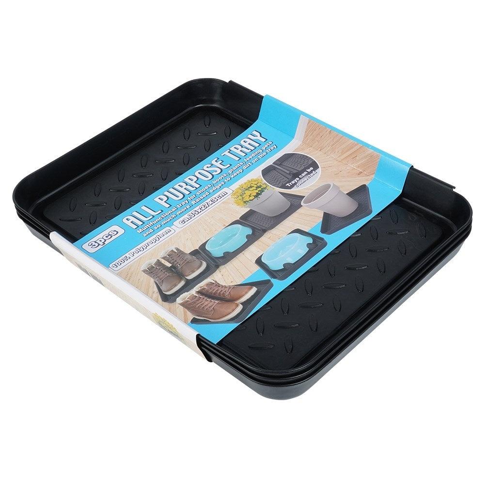 Set of 3 black durable shoe mats, connectable